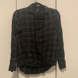 Madewell flannel pattern top with crossover detail